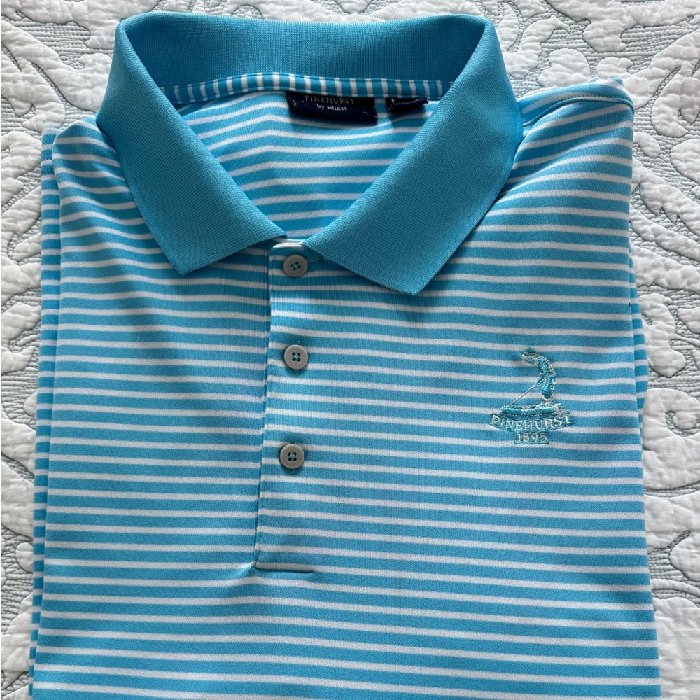 Men's Blue Striped Polo Shirt with Pinehurst Resort logo. XXL.